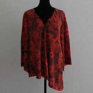 Orange & Black Floral V-neck Long Sleeve Blouse